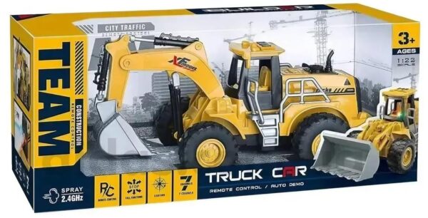 Yas Boss | Remote Control Smoke Excavator Toy for Kids – 7 Channel RC JCB with LED Lights & Water-Based Smoke, USB Rechargeable, Construction Vehicle Toy for Boys 5–12 Years