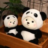 Bear in Panda Costume Plush Toy black and white hooded stuffed bear