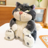 Grumpy Grey Cat Plush Toy soft stuffed cat with fluffy white paws