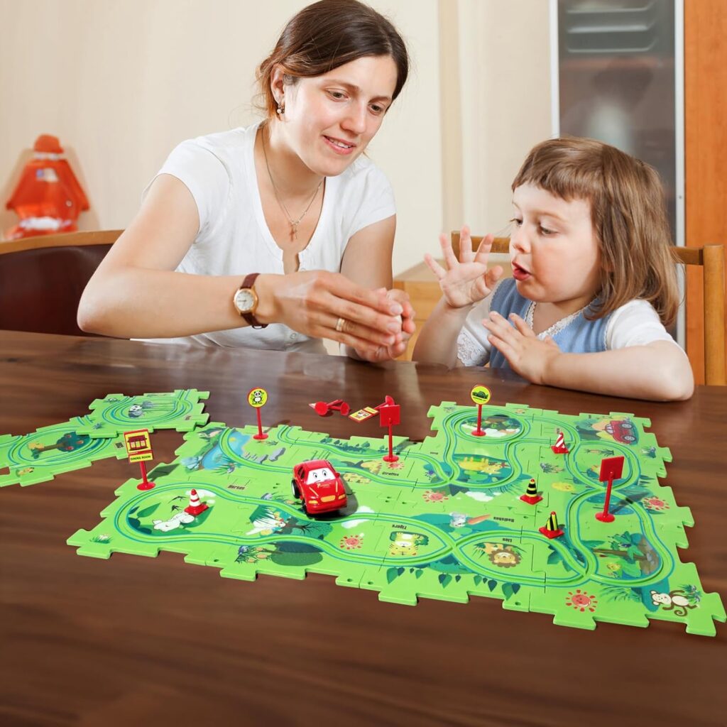 Puzzle Track Play Mat with Toy Cars - colorful foam road puzzle for kids