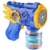 Bubble Gun Toy for Kids - blue and yellow gear design with bubble solution