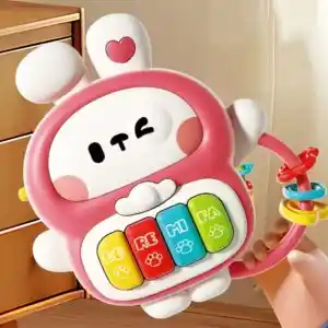 Pink Bunny Musical Piano Toy with colorful keys and spinning rattle