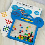 Blue Magnetic Drawing Board with colorful magnetic beads and pattern cards