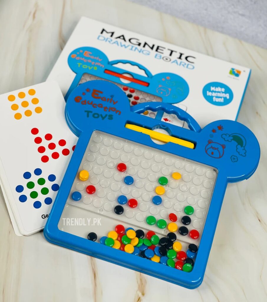 Blue Magnetic Drawing Board with colorful magnetic beads and pattern cards