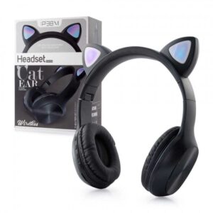 Cat Ear Wireless Headset black with LED light-up cat ears