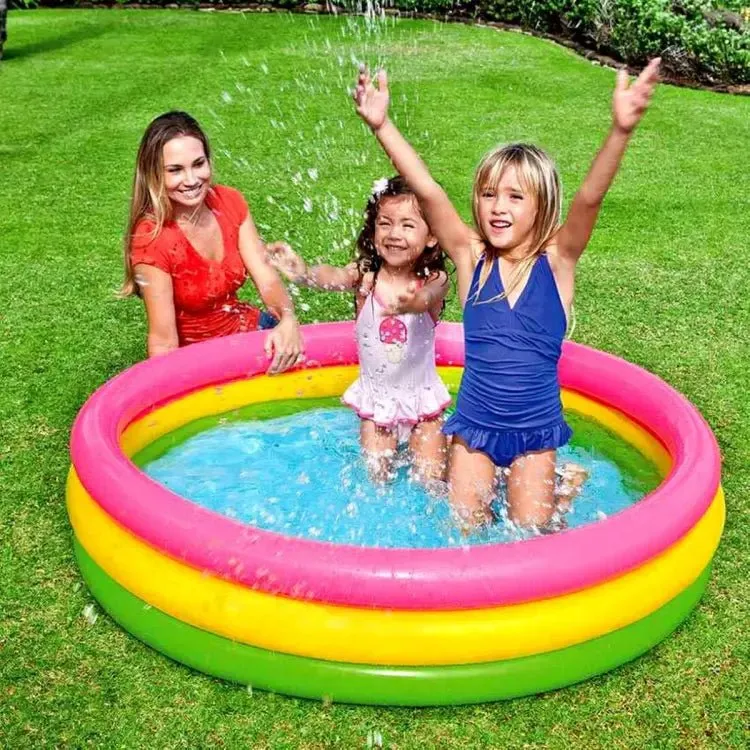 Inflatable Kiddie Pool - rainbow colored round swimming pool for kids
